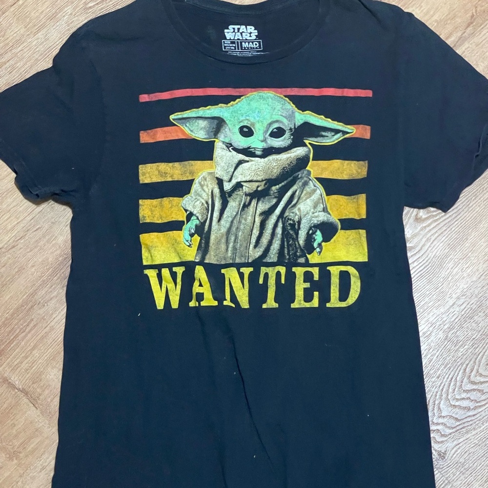 Star Wars Black Tee with Grogu and Stripes